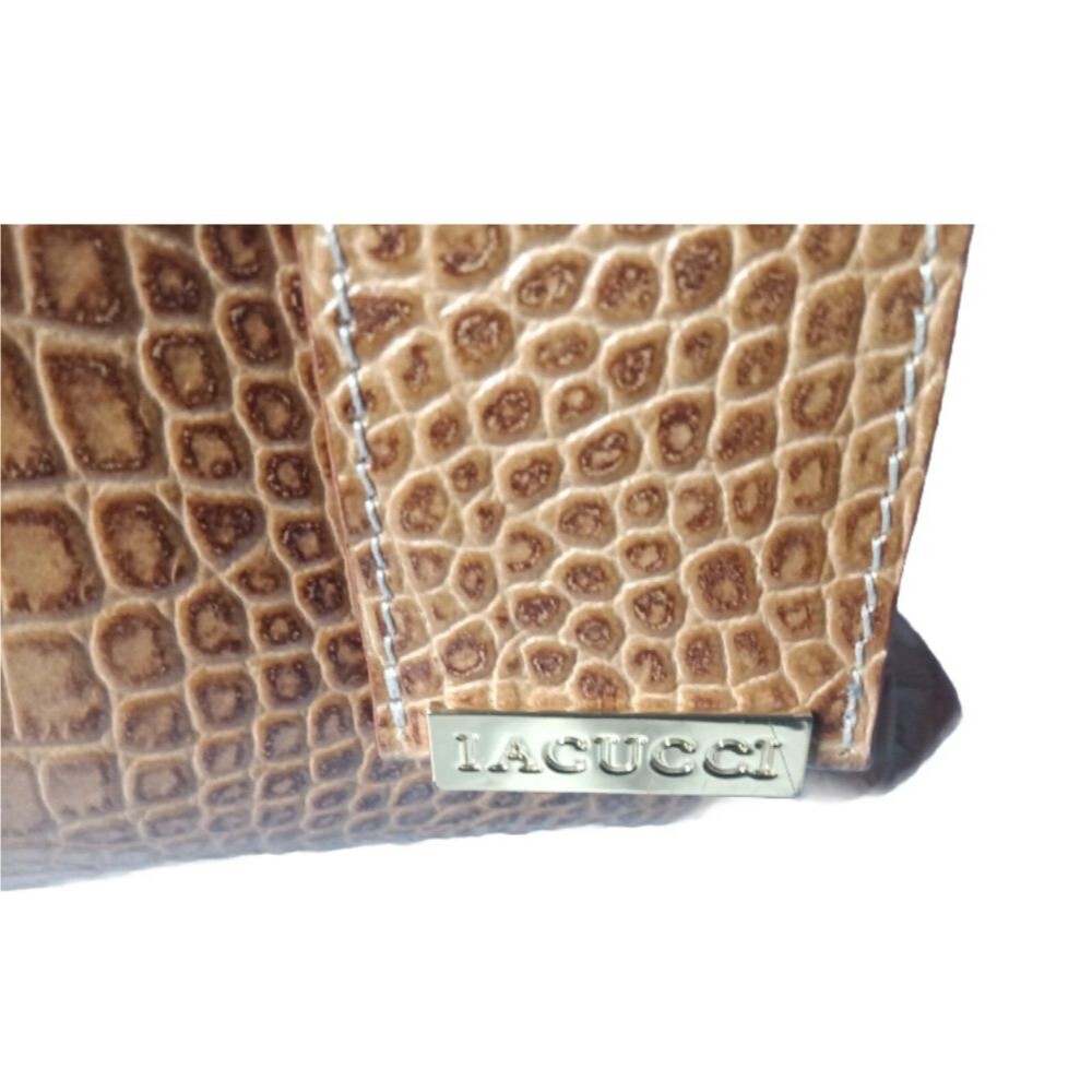Lacucci Italian Leather Satchel Large Handbag Bag Crocodile Embossed Brown Tan - Picture 7 of 16